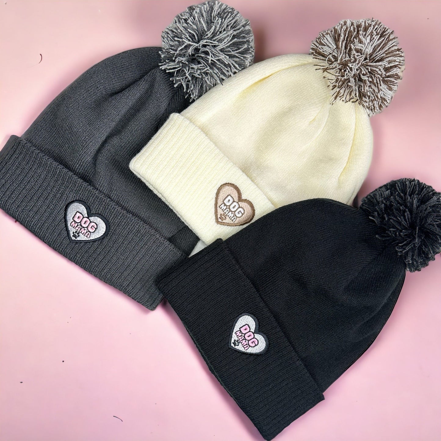 Dog Mama - Embroidered Graphite Grey Beanie Hat