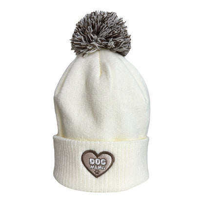 Dog Mama - Embroidered Beige/Mocha Beanie Hat